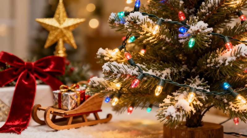 圣诞树雪景装饰温馨节日图片