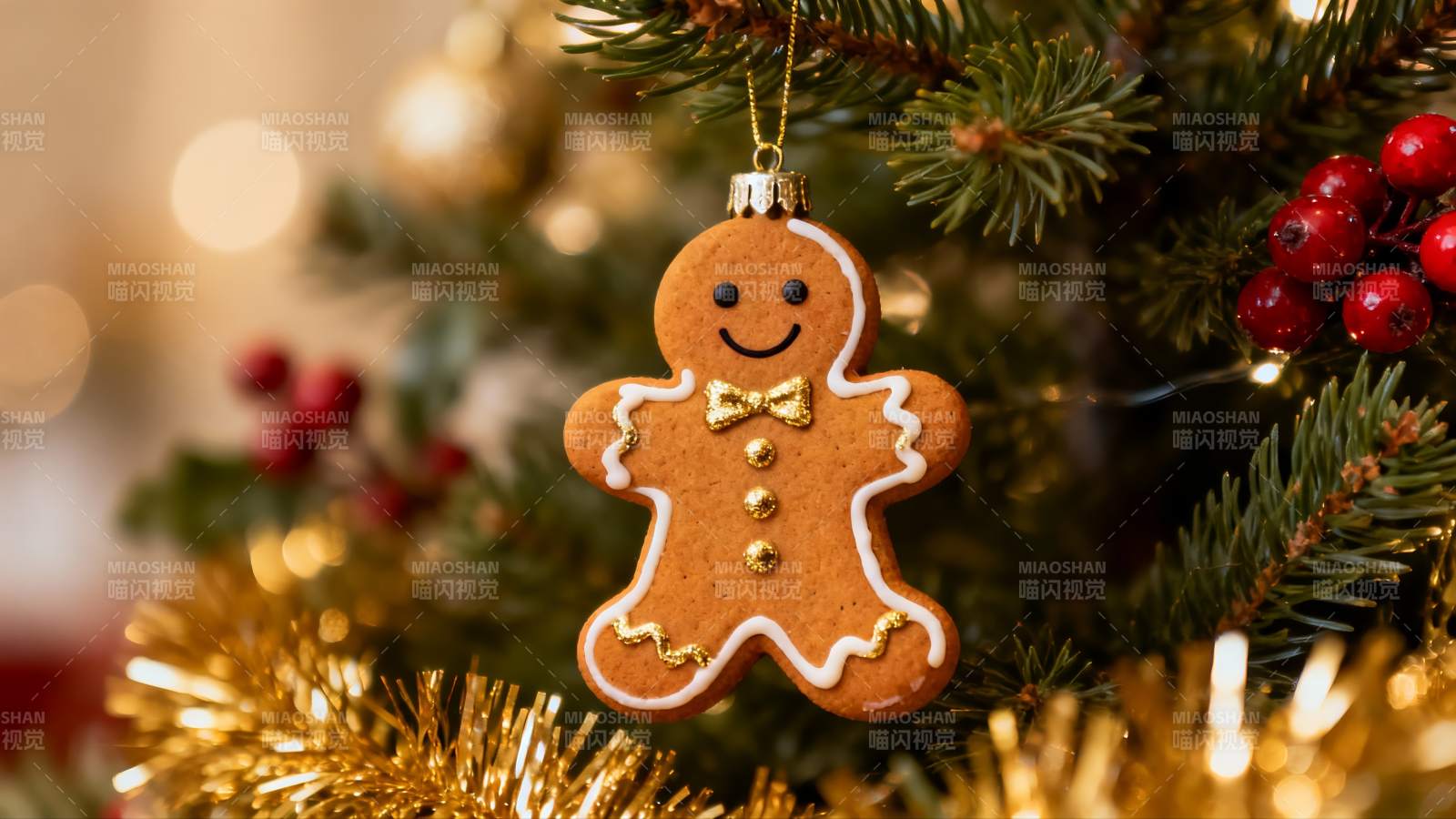 圣诞树上的姜饼人挂饰图片