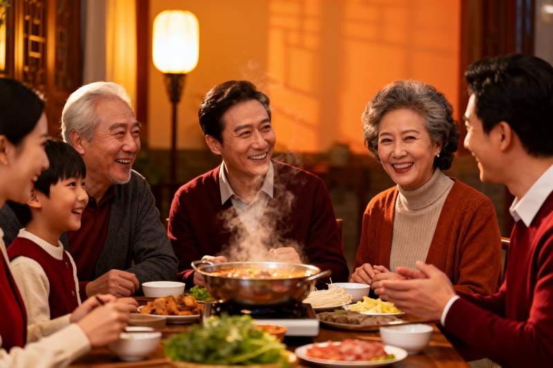 三代同堂围炉聚餐其乐融融图片