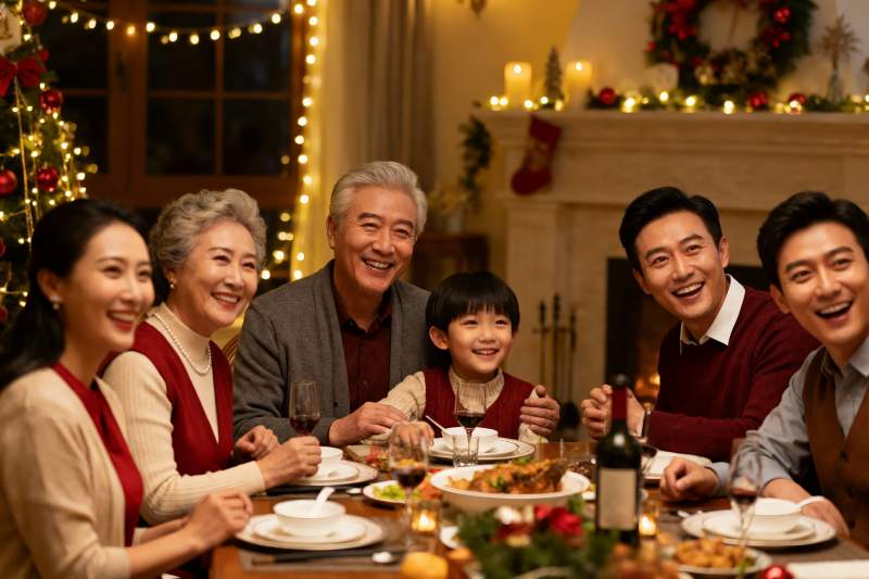 温馨圣诞家庭聚餐场景图片