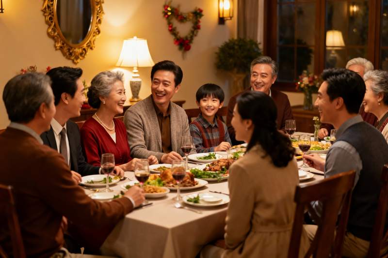 家庭聚餐温馨场景图片