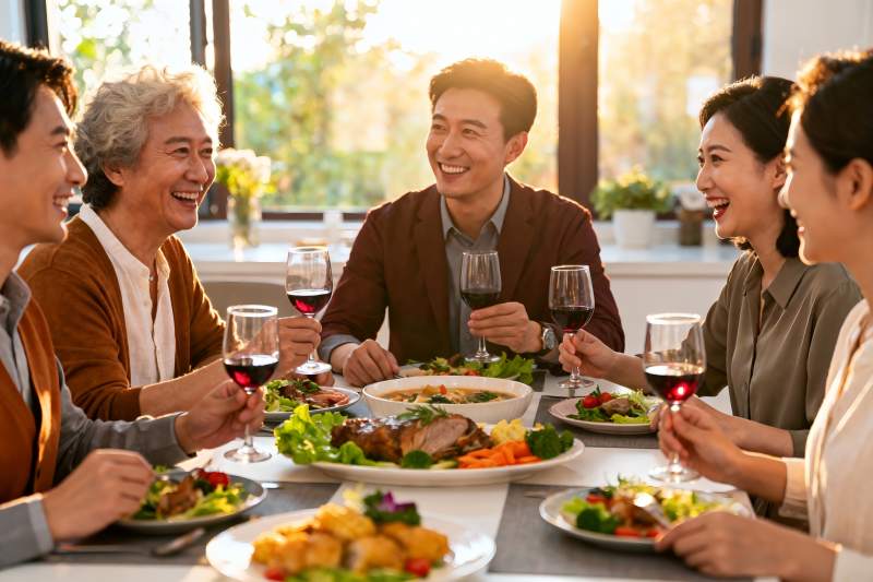 家庭聚餐欢笑共享美食图片