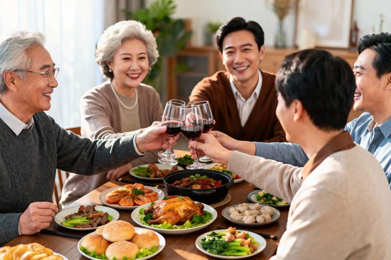 三代同堂家庭聚餐举杯欢庆图片