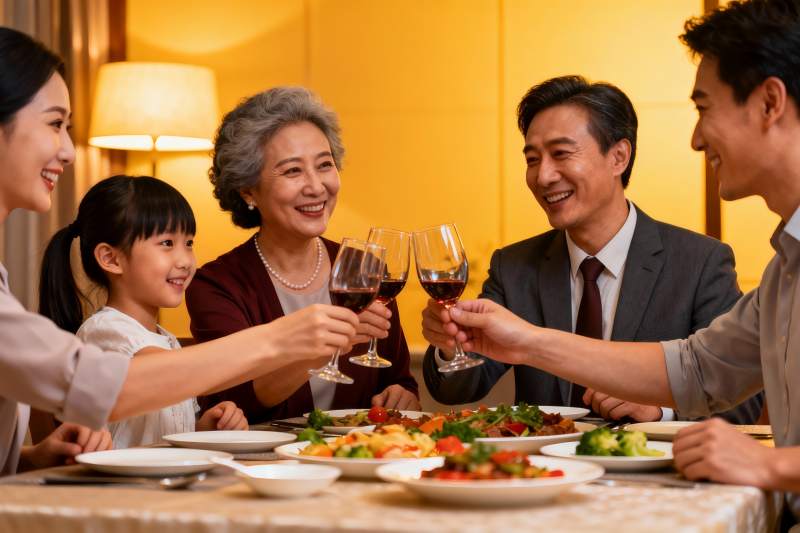 家庭聚餐举杯欢庆图片
