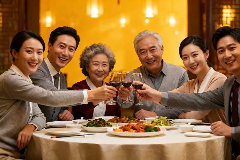 家庭聚餐举杯欢庆图片