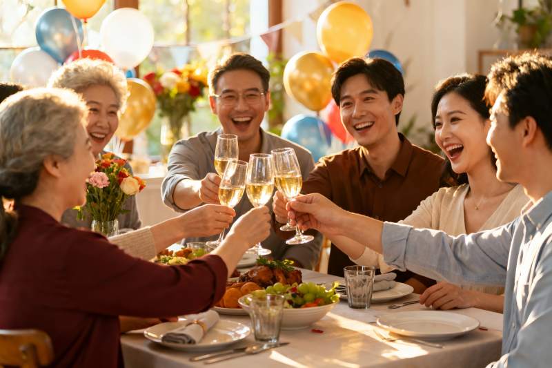 家庭聚会欢庆举杯图片