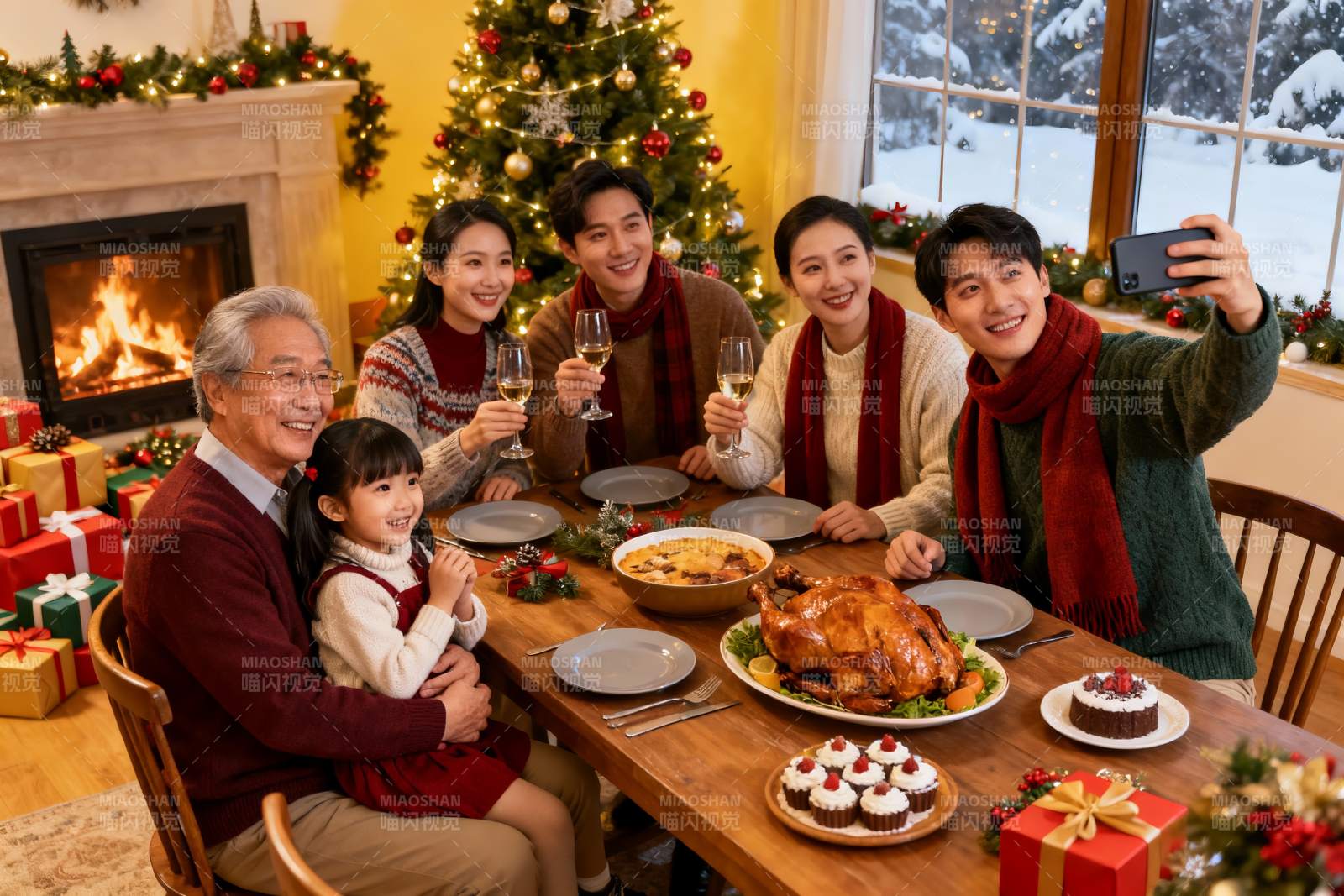 圣诞家庭聚餐合影图片