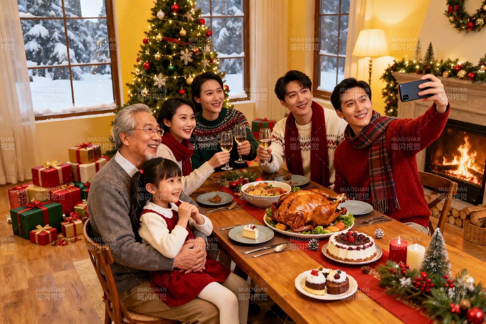 圣诞家庭聚餐合影图片