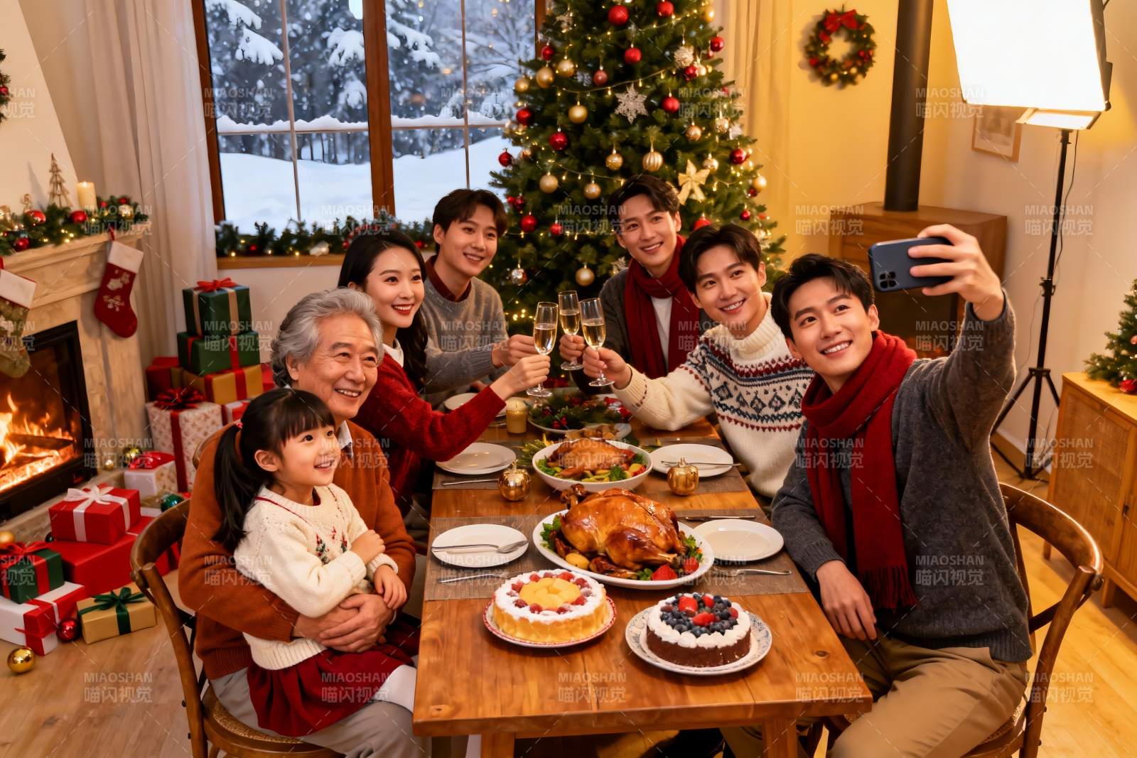 圣诞家庭聚餐温馨合影图片