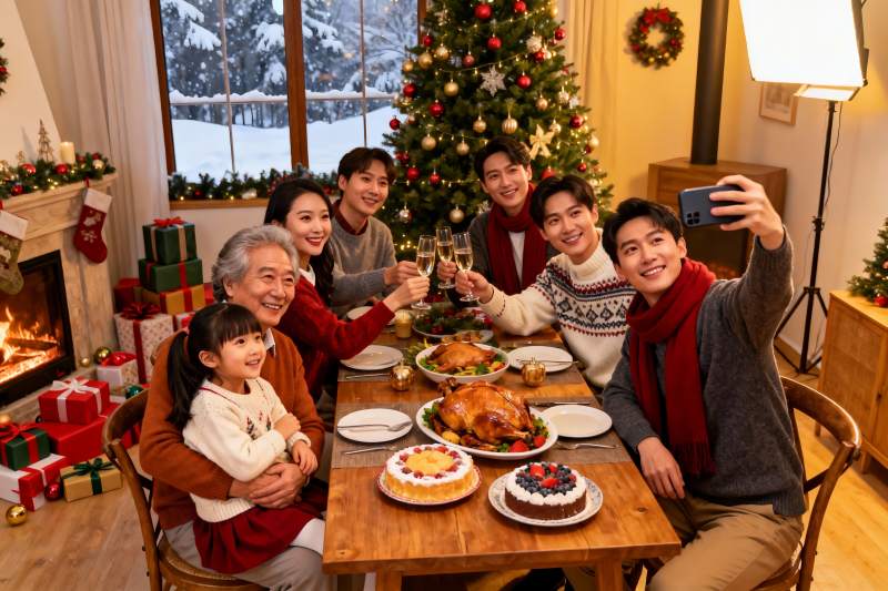 圣诞家庭聚餐温馨合影图片