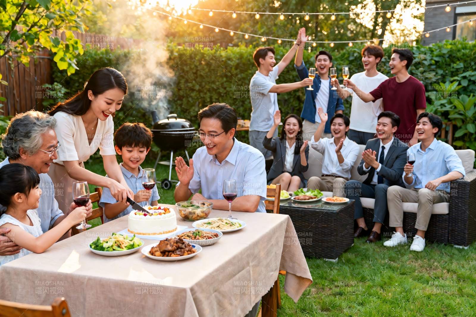 家庭聚会户外烧烤欢庆场景图片