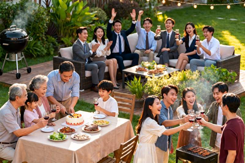 户外庭院聚会欢庆场景图片