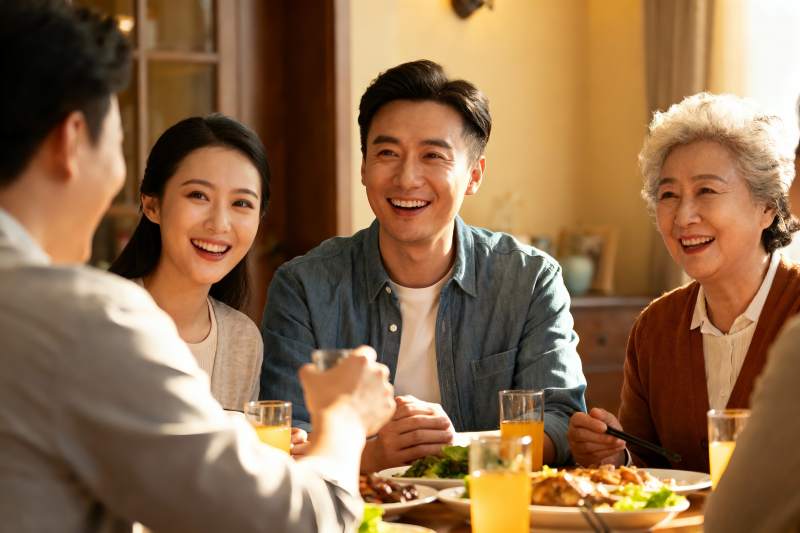 家庭聚餐欢笑场景图片