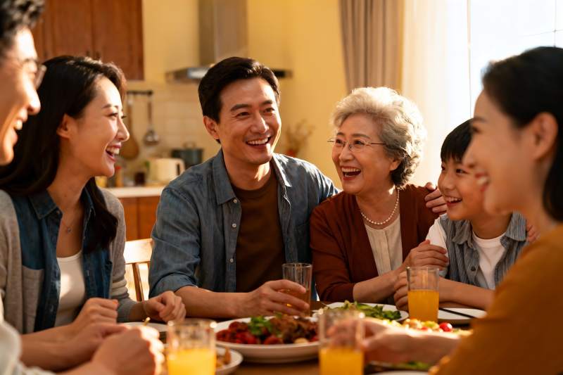 三代同堂家庭聚餐温馨场景图片