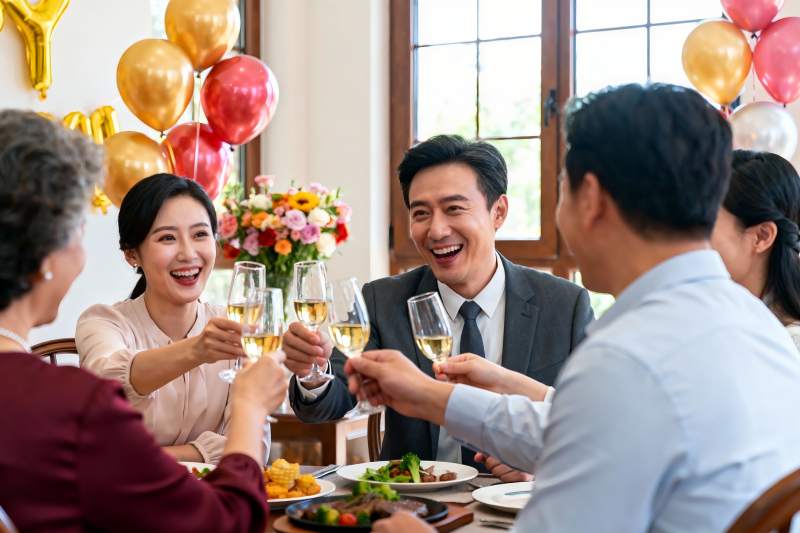 家庭聚餐欢庆举杯图片