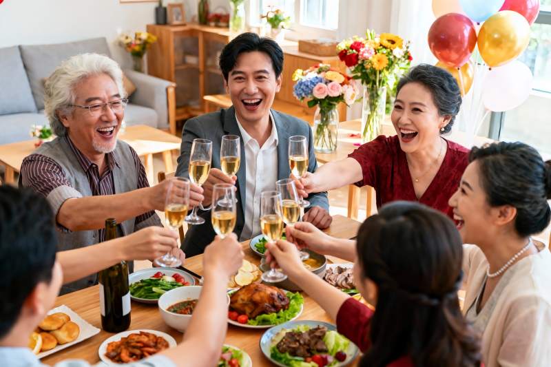 家庭聚餐欢庆举杯图片