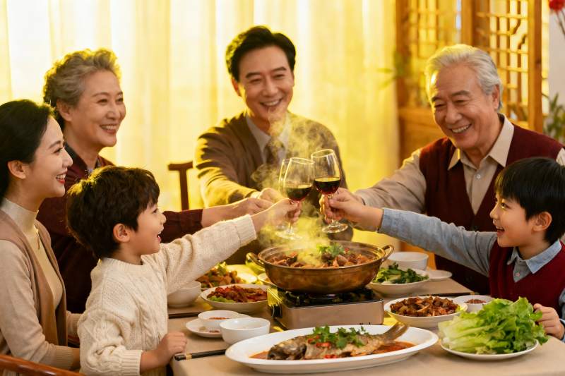 三代同堂家庭聚餐举杯欢庆图片
