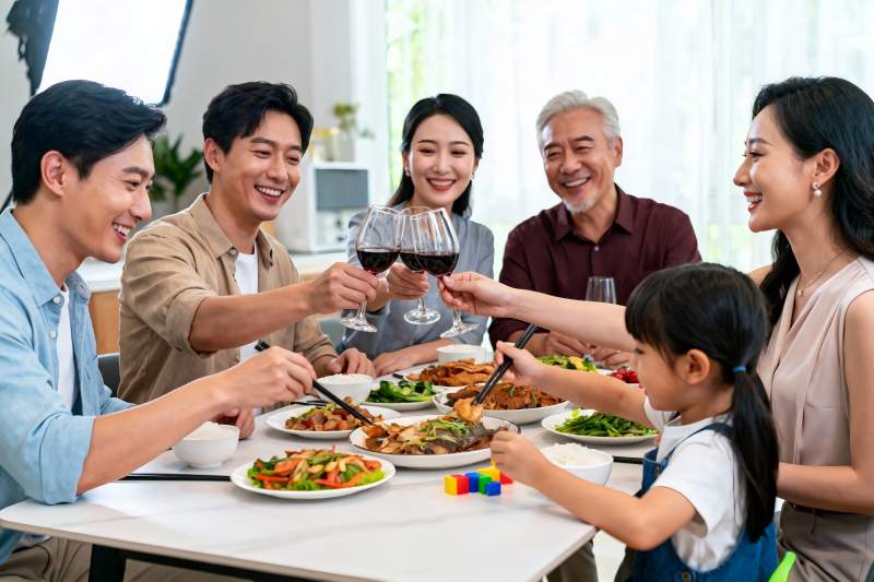 三代同堂家庭聚餐其乐融融图片