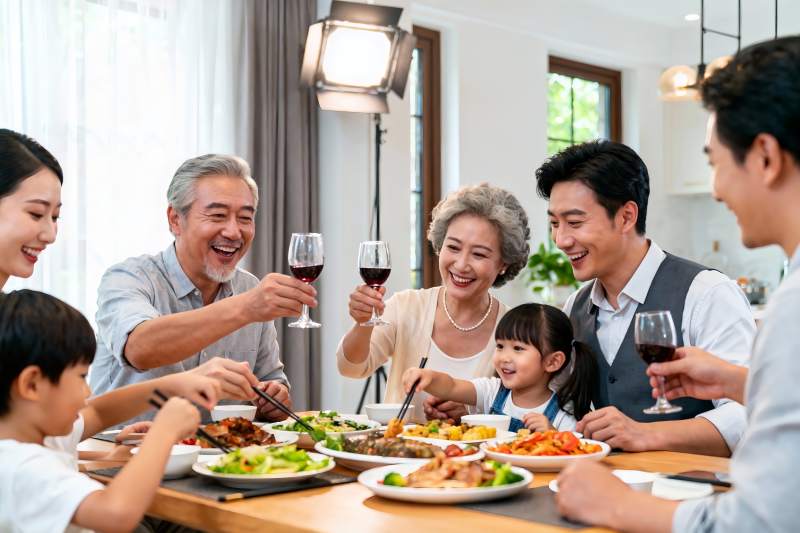 三代同堂家庭聚餐其乐融融图片