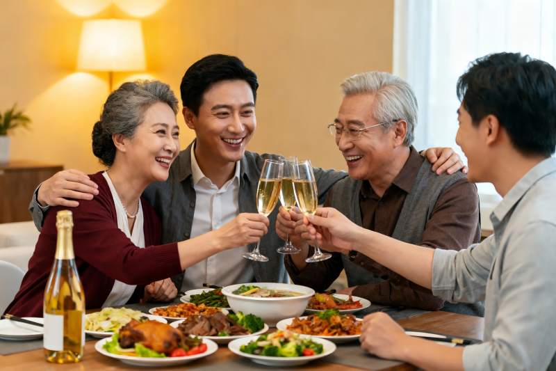 三代同堂家庭聚餐举杯欢庆图片