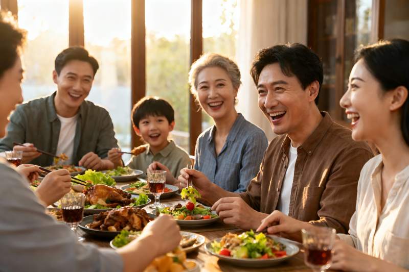 三代同堂家庭聚餐其乐融融图片