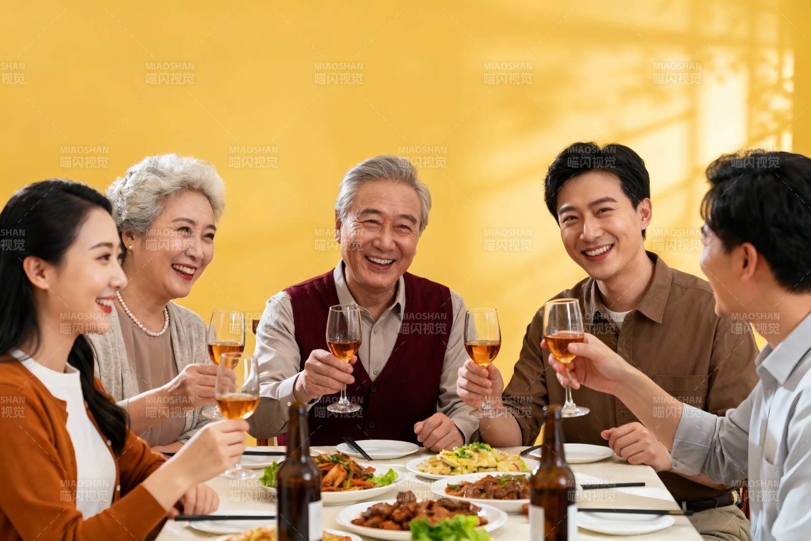 三代同堂家庭聚餐举杯欢庆图片