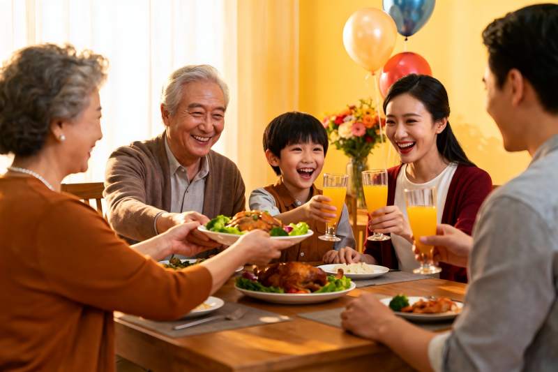 三代同堂家庭聚餐其乐融融图片