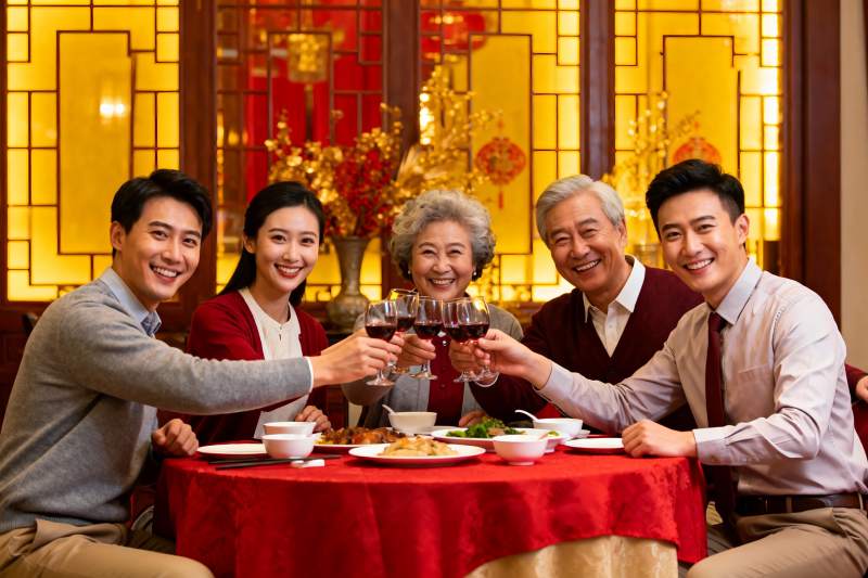 家庭聚餐举杯欢庆图片