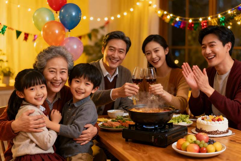 温馨家庭聚餐举杯欢庆图片