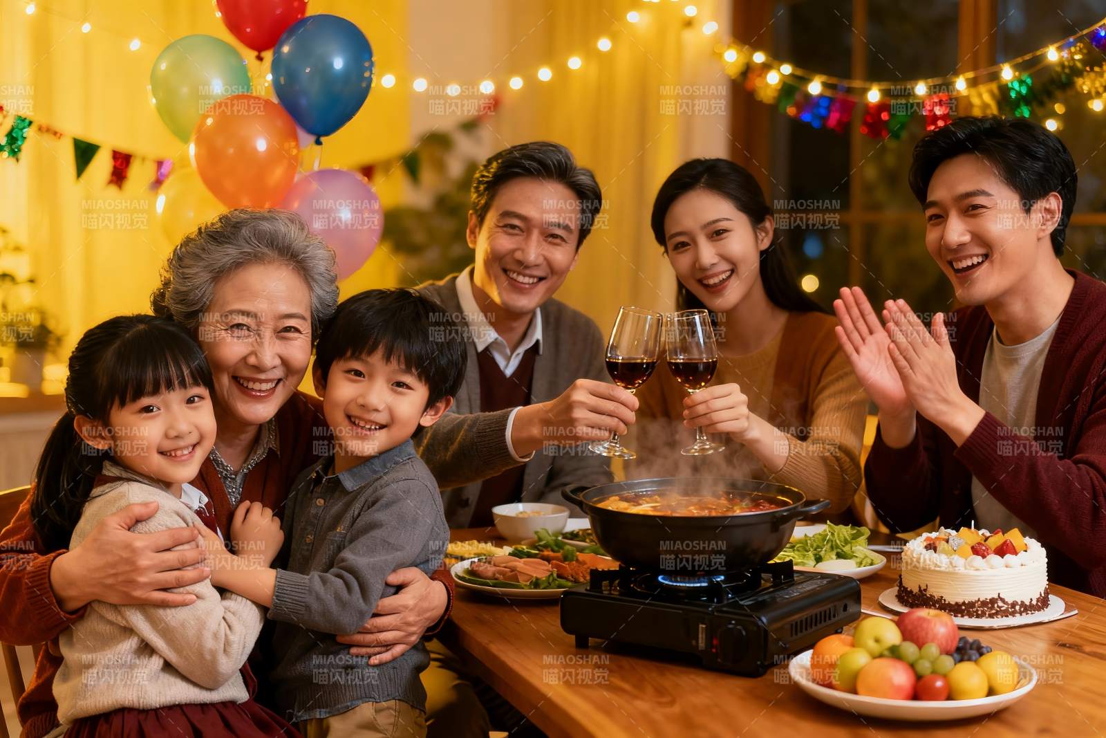 温馨家庭聚餐举杯欢庆图片