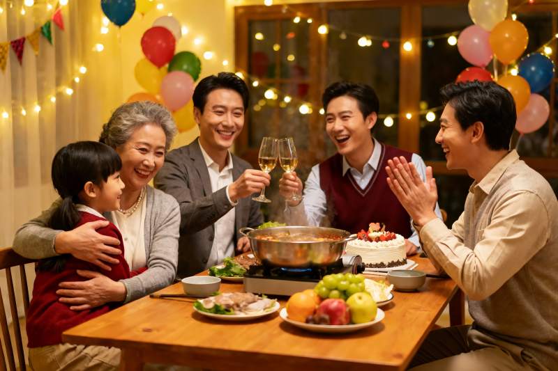 家庭聚餐欢庆生日温馨场景图片