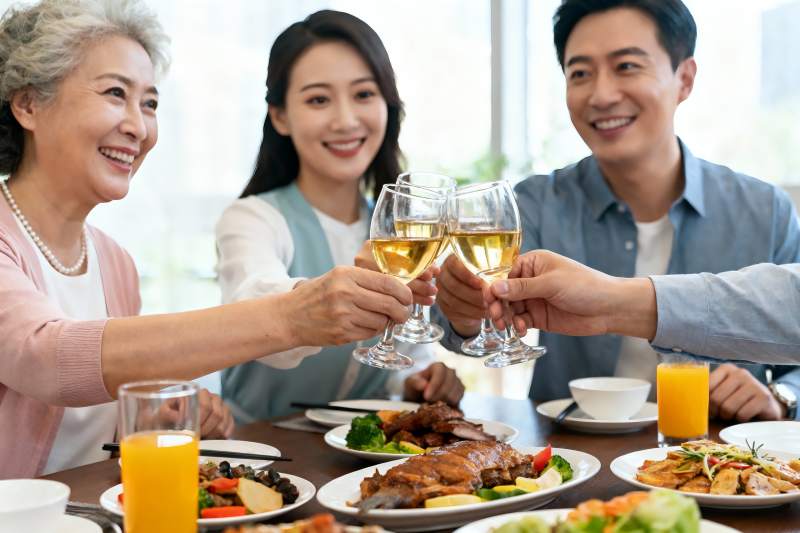 三代同堂家庭聚餐举杯欢庆图片