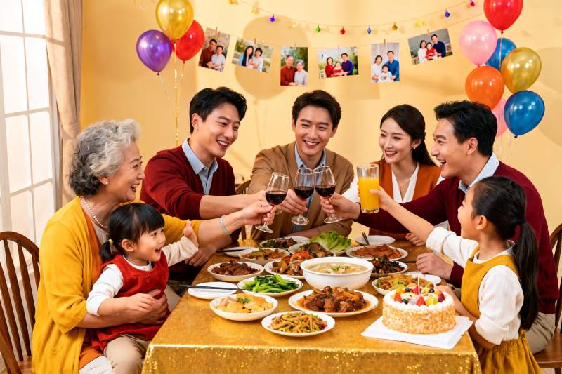 家庭聚餐欢庆生日场景图片