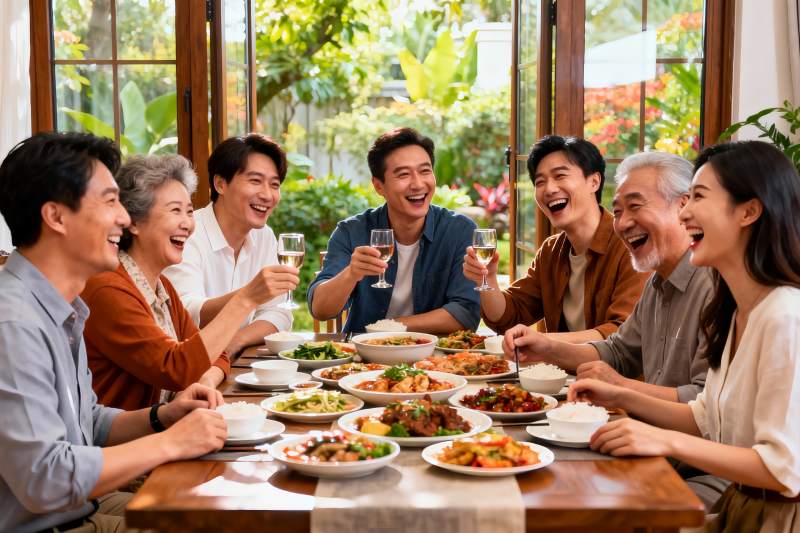 家庭聚餐欢笑共享美食图片