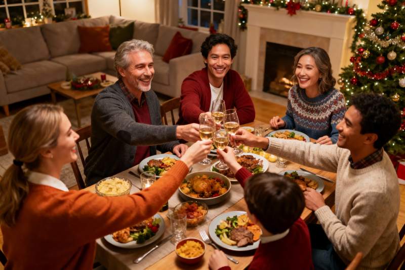 圣诞家庭聚餐举杯欢庆图片