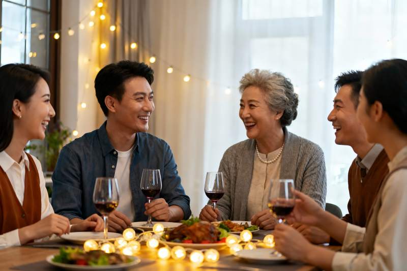 家庭聚餐欢笑场景图片