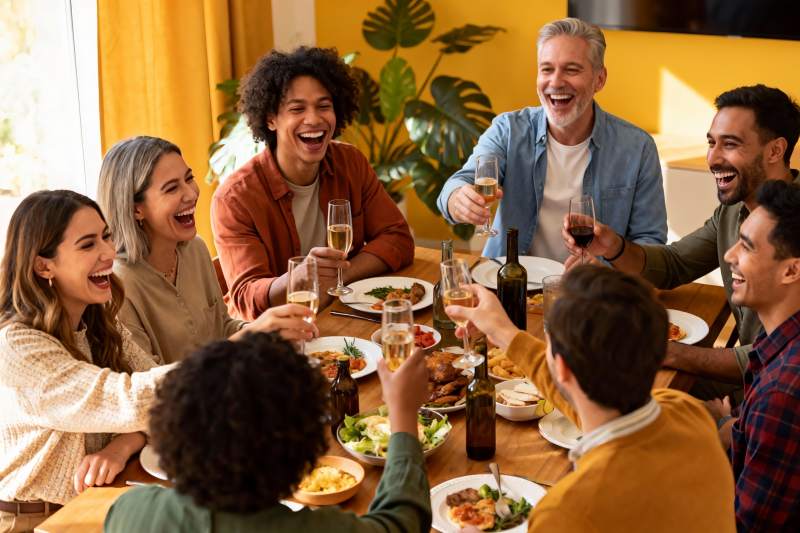 多人聚餐欢庆举杯场景图片