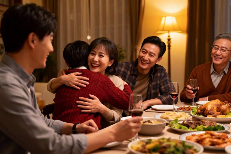 家庭聚餐温馨拥抱图片
