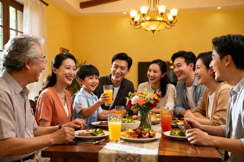 三代同堂家庭聚餐温馨场景图片