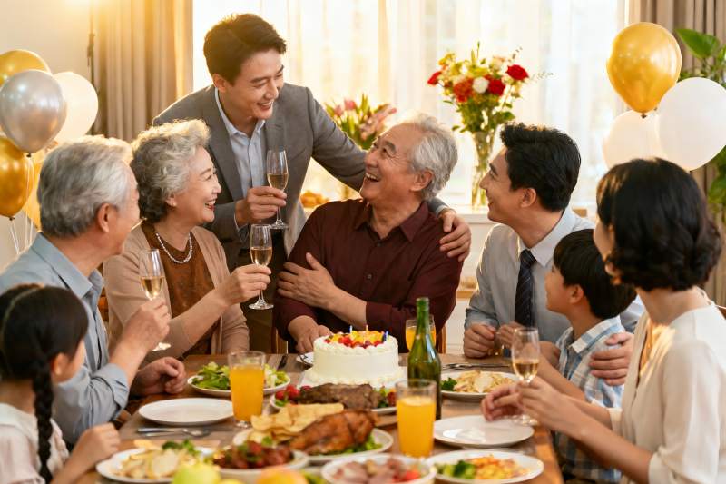 家庭聚餐欢庆生日温馨场景图片