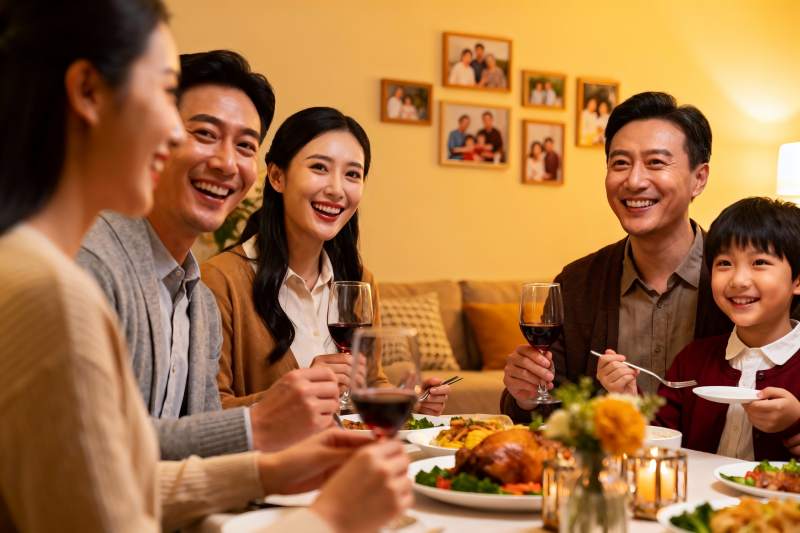 温馨家庭聚餐欢笑共享图片