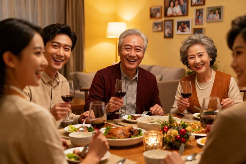 家庭聚餐欢庆节日温馨场景图片