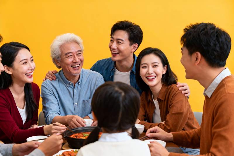 家庭聚餐欢笑场景图片