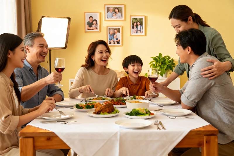 温馨家庭聚餐欢笑共享美食图片