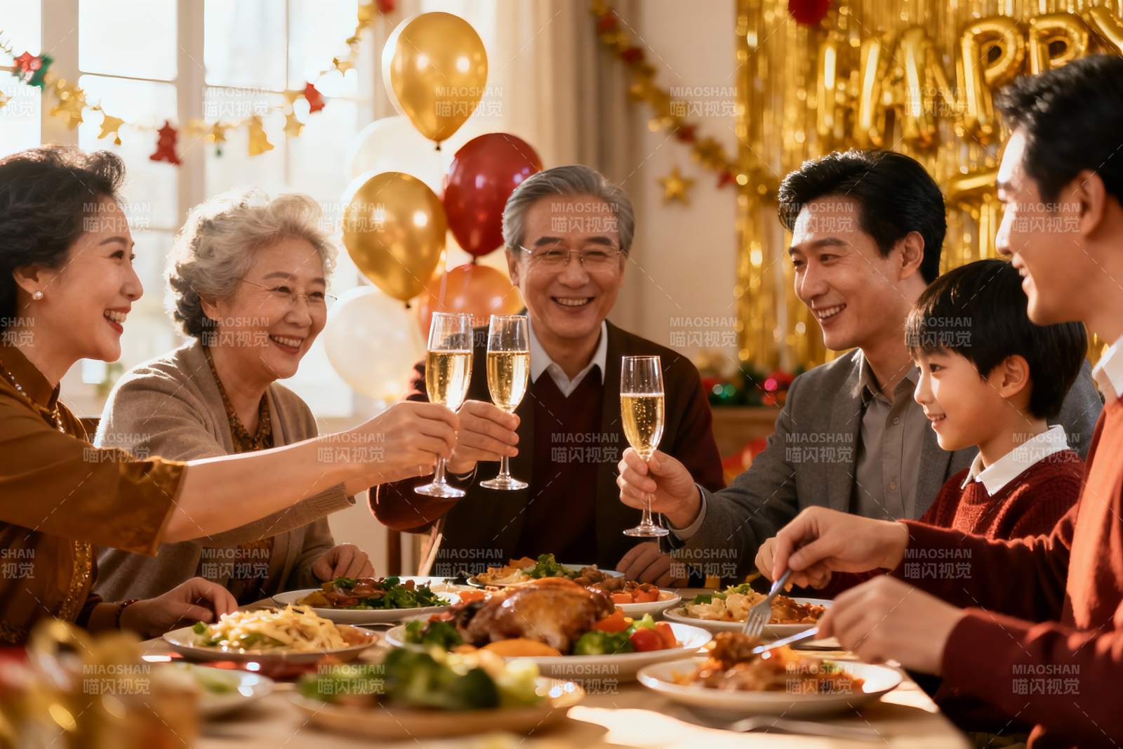 家庭欢聚庆节日举杯同庆图片