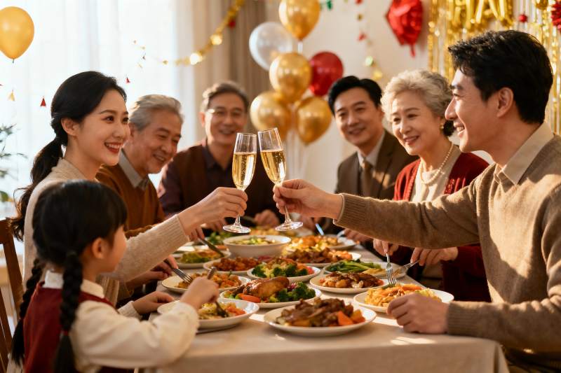 家庭聚餐举杯欢庆图片