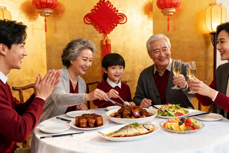 三代同堂年夜饭其乐融融图片