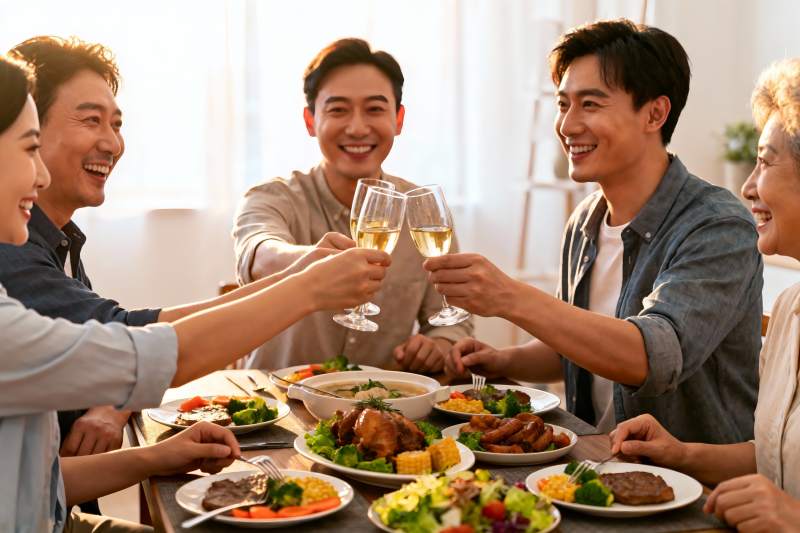 家人聚餐举杯欢庆图片