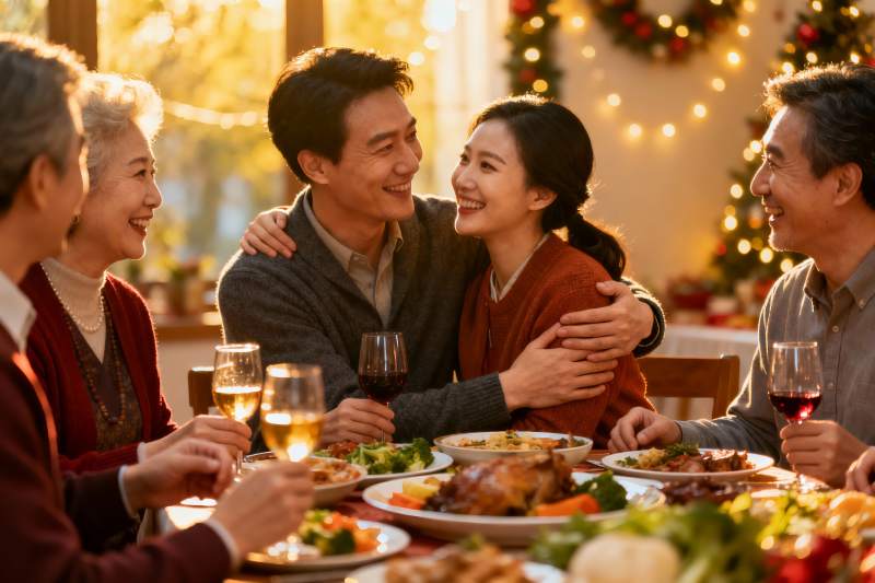 温馨家庭圣诞聚餐场景图片