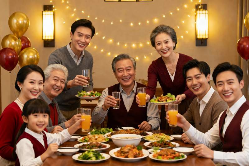 三代同堂家庭聚餐其乐融融图片